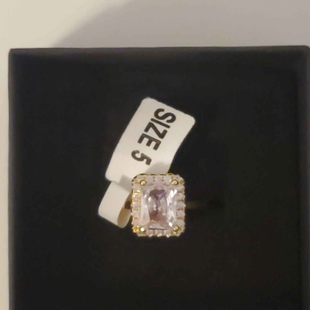 Gold Plated Radiant 2ct White Sapphire Ring, Size 5